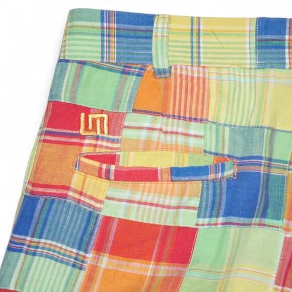 Loudmouth Golf Madras Men's Size 38 Patchwork Shorts *Altered* GUC Lightweight - Picture 4 of 7